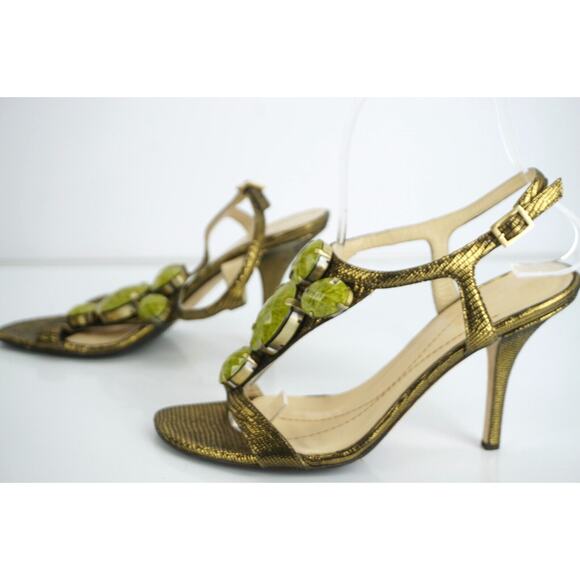 Kate Spade Lydia Green Metallic Strappy Jem T Strap Sandals Size 5.5 Ankle $298 - Picture 8 of 10